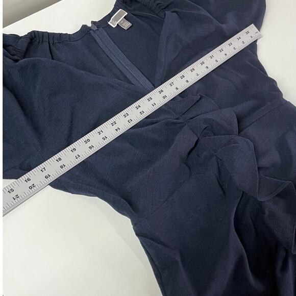 Chelsea28 Dress Womens 10 Petite Blue Ruched Puff‎ Sleeve V Neck Mini - Picture 10 of 11